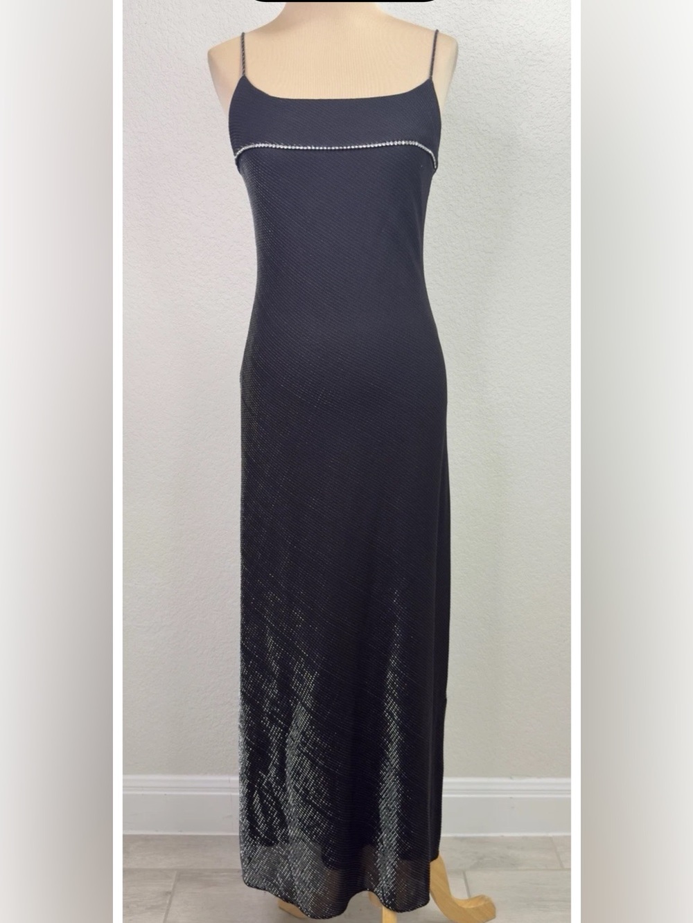 Vintage Betsy & Adam Gunmetal Shimmer Y2K Goth Prom Glam W/Shawl Maxi Dress 6 S